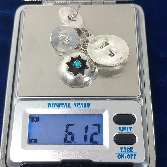 Vintage Navajo Shadowbox Sterling Silver and Turquoise Dangle Earrings - Picture 7 of 12